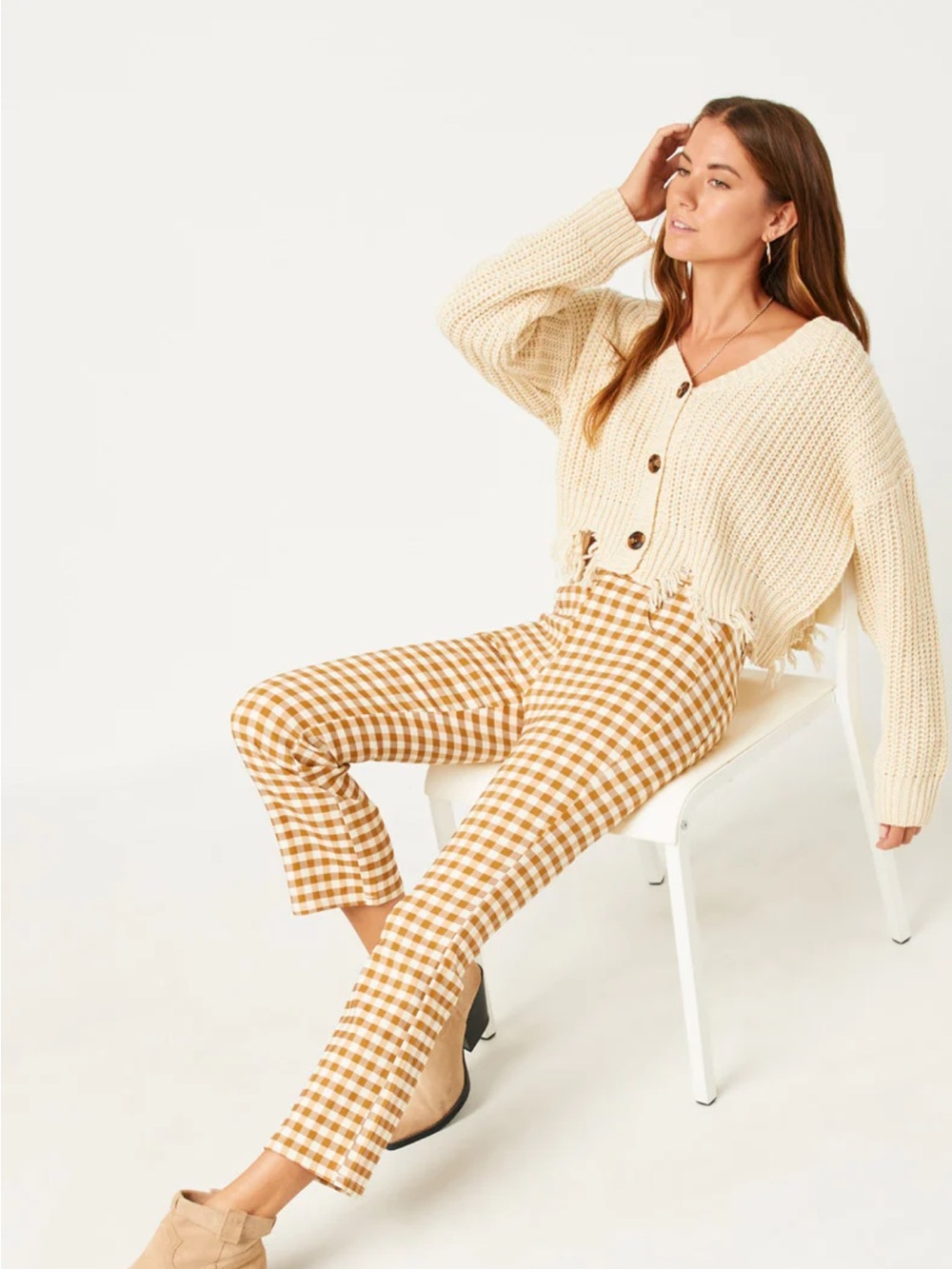 Hayden Button Closure Stretch Checkered Pants